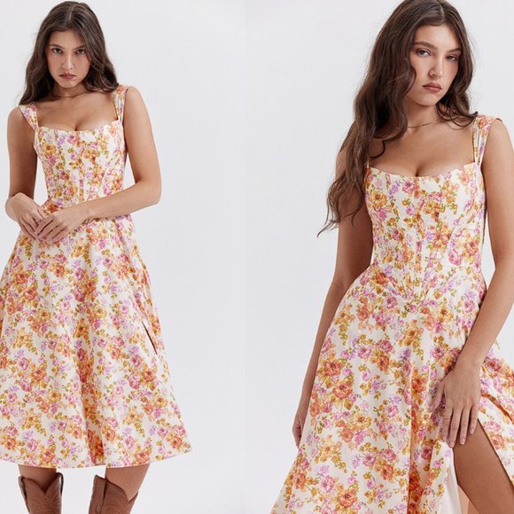 HOUSE OF CB 'Saira' Ivory Floral Midi Sundress NWOT - Picture 3 of 9